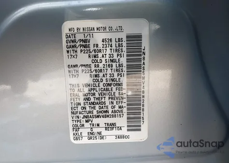 2011 Nissan Rogue Sv из США, поврежденный, VIN JN8AS5MV4BW288157